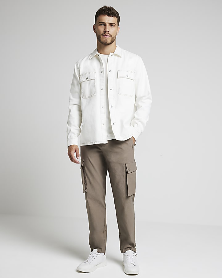 Beige regular fit cargo trousers