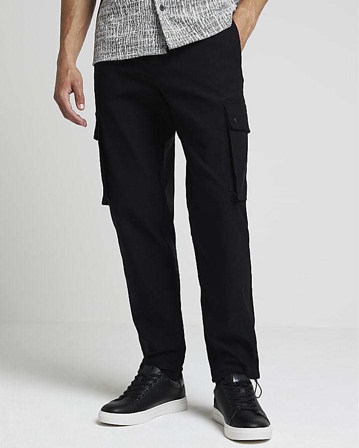 Black regular fit cargo trousers