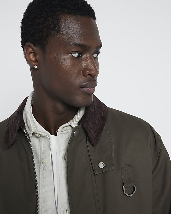 Khaki Regular fit Waxed Jacket