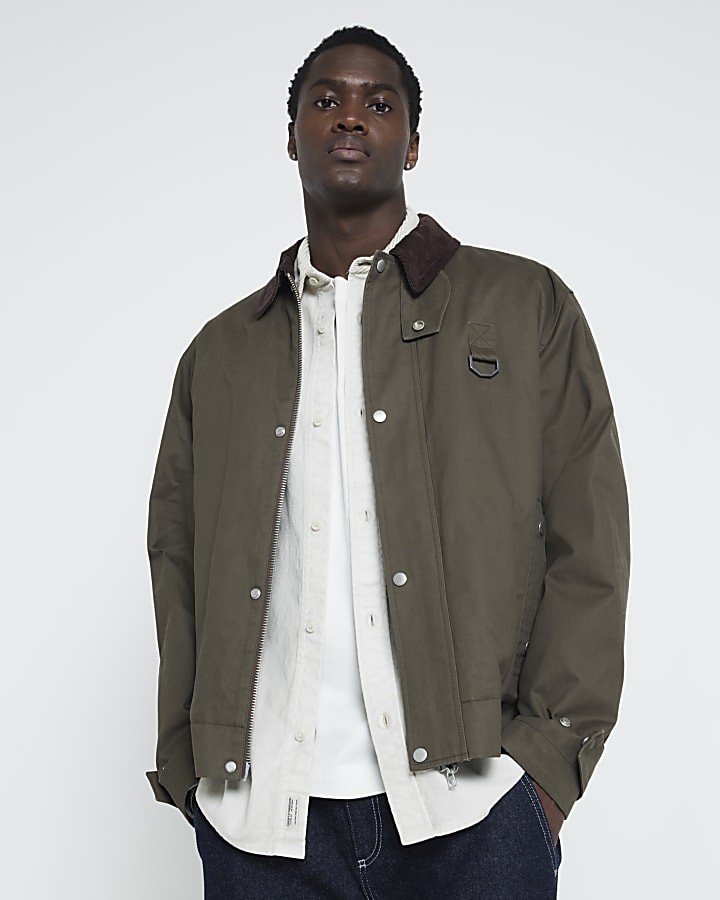 Khaki Regular fit Waxed Jacket