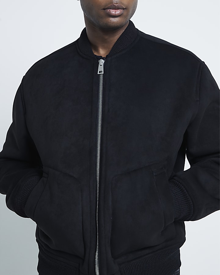 Black Faux Shearling Bonded Bomber