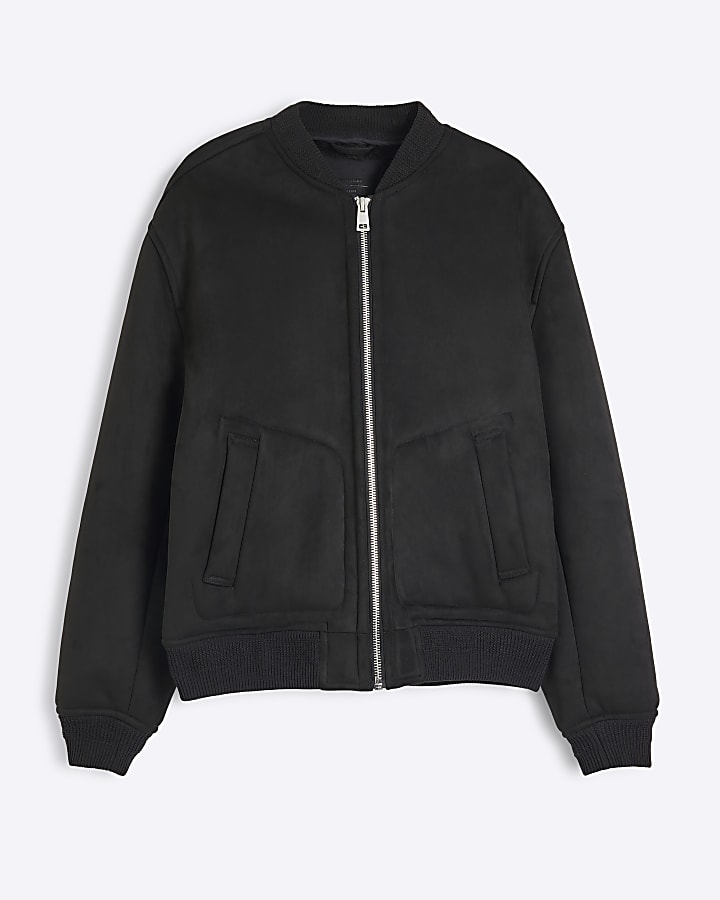 Black Faux Shearling Bonded Bomber