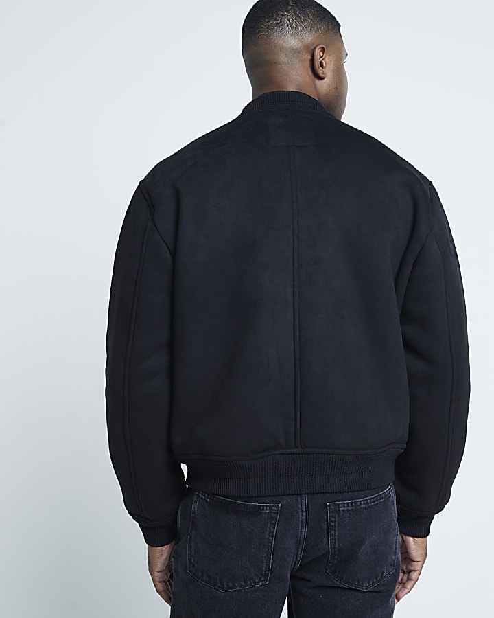 Black Faux Shearling Bonded Bomber