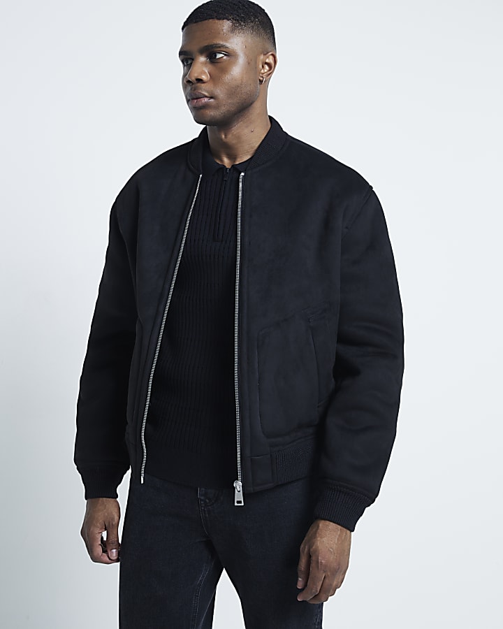 Black Faux Shearling Bonded Bomber