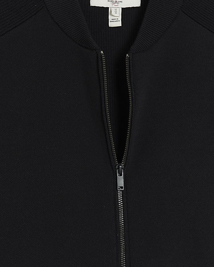 Black slim fit knitted zip up bomber jacket