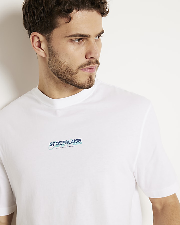 White regular fit graphic print t-shirt