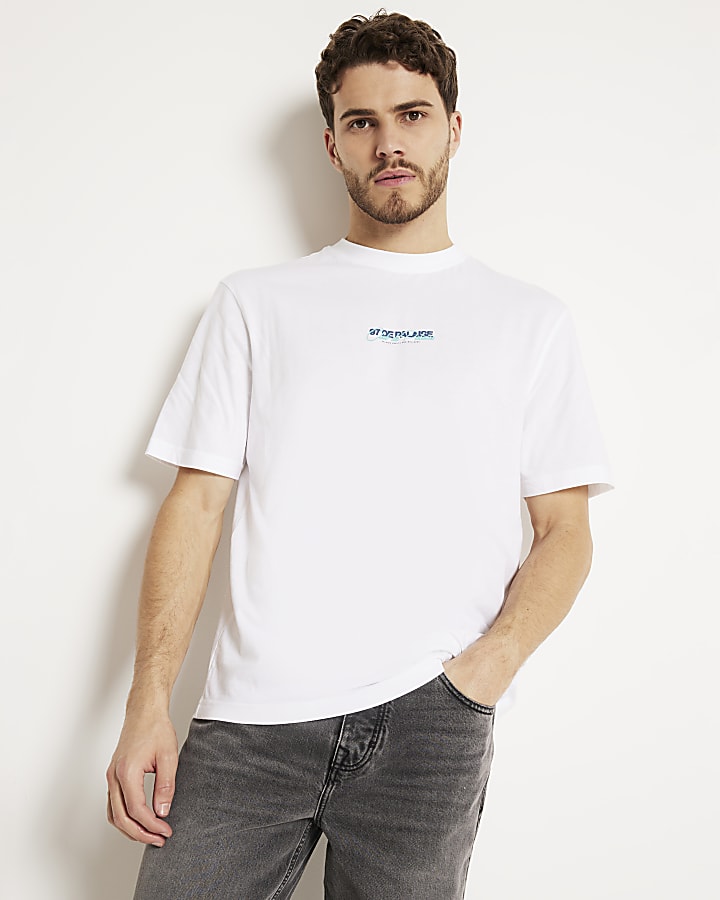 White regular fit graphic print t-shirt