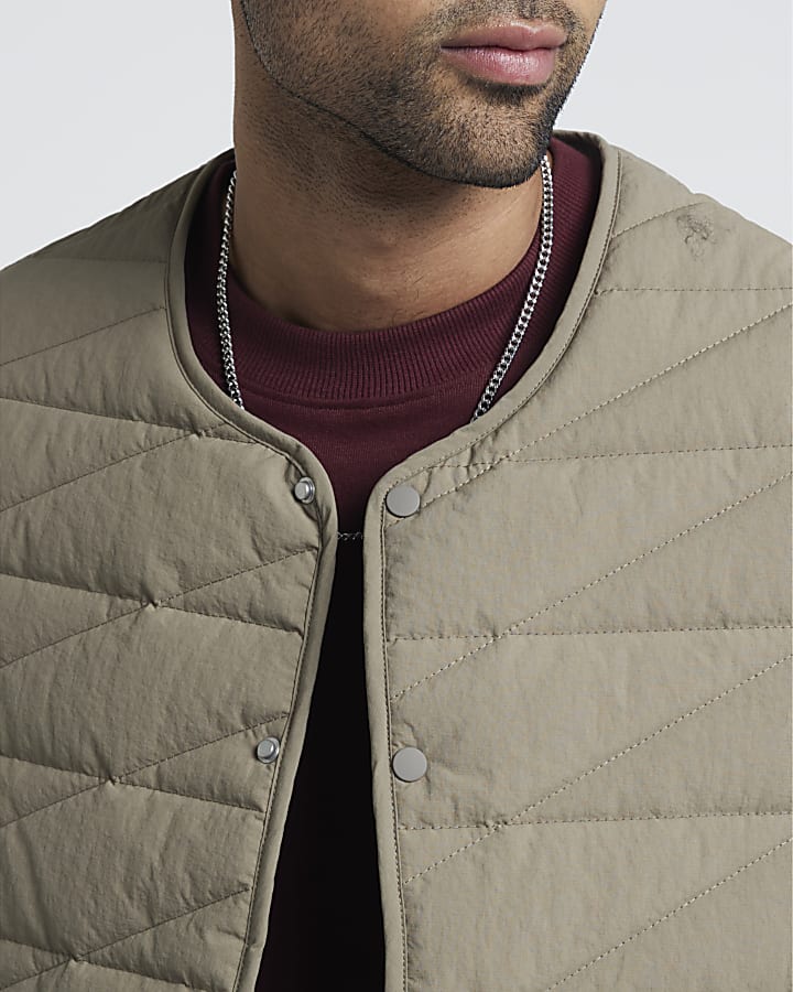 Beige regular fit quilted gilet