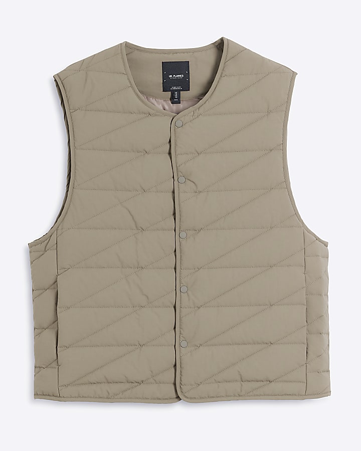 Beige regular fit quilted gilet