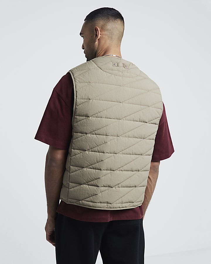 Beige regular fit quilted gilet