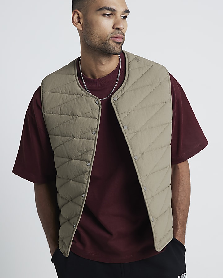 Beige regular fit quilted gilet