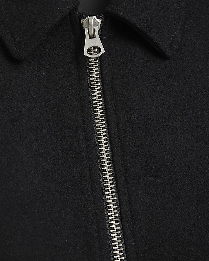 Black Regular Fit Zip Up Wool Blend Jacket