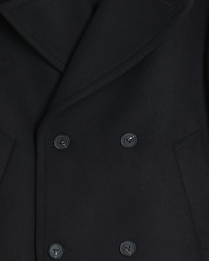 Black Regular Fit Wool Blend Peacoat