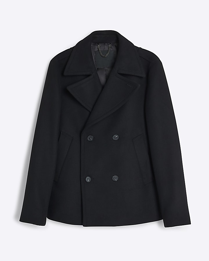 Black Regular Fit Wool Blend Peacoat