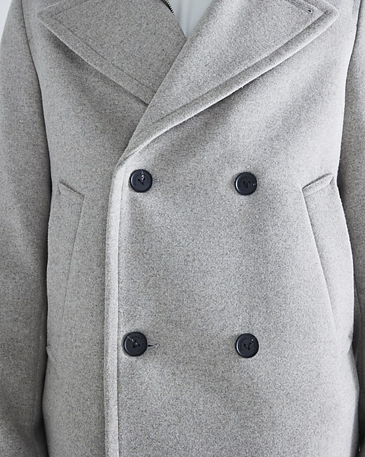 Beige Regular Fit Wool Blend Peacoat