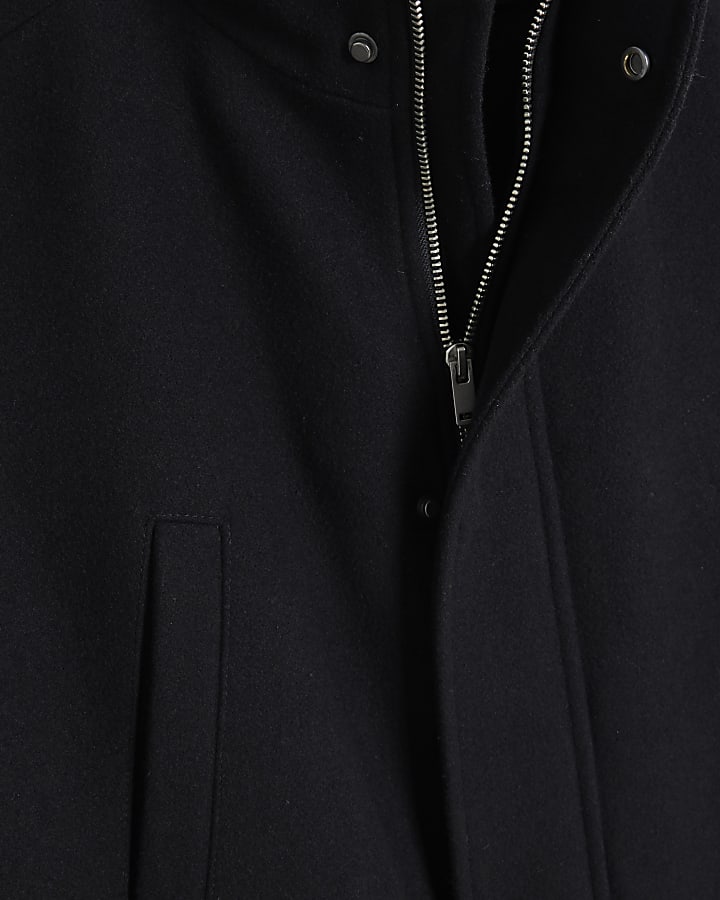 Black Wool Blend Funnel Neck Coat