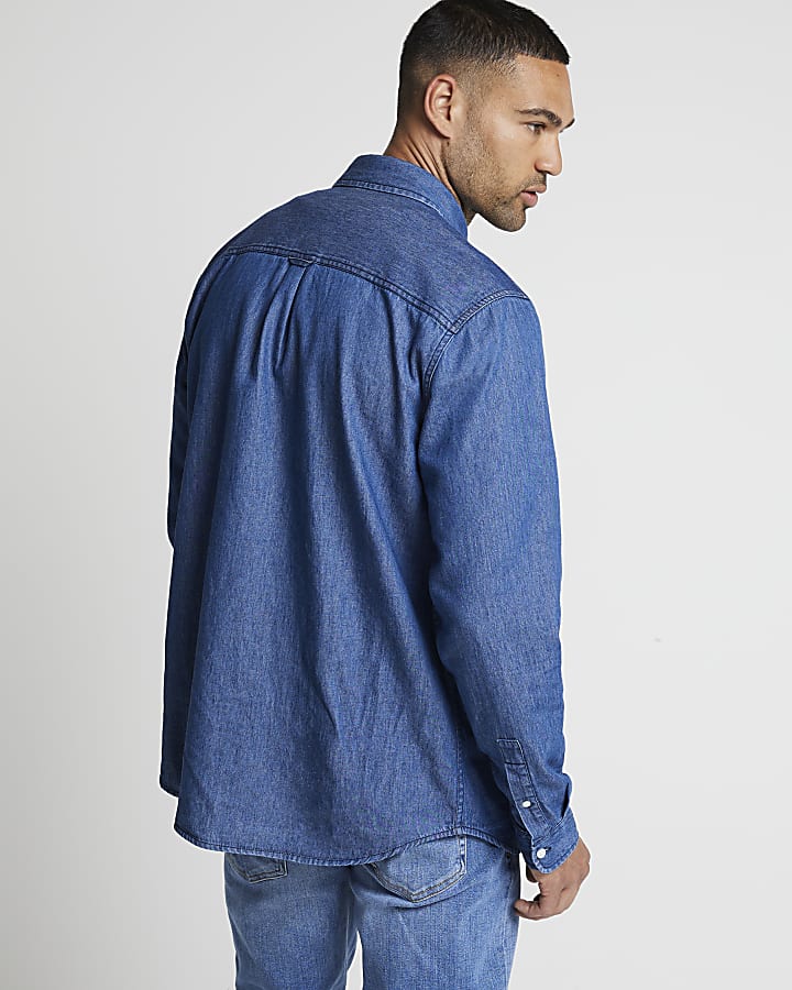 Blue regular fit lightweight denim shirt