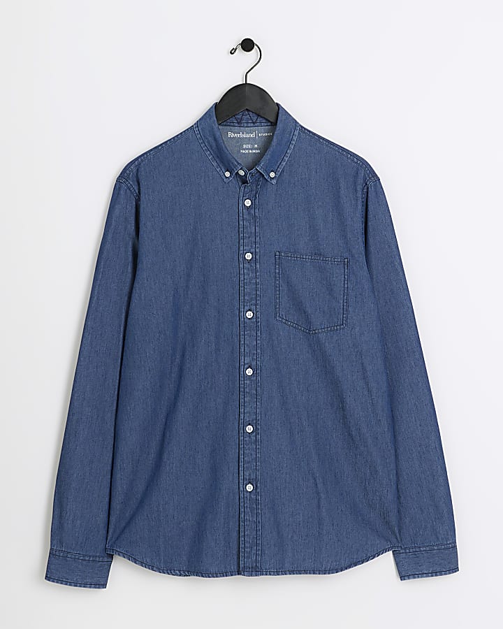 Blue regular fit lightweight denim shirt