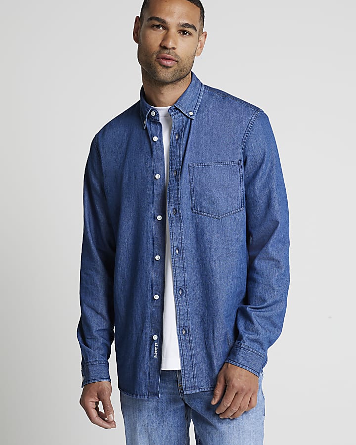 Blue regular fit lightweight denim shirt