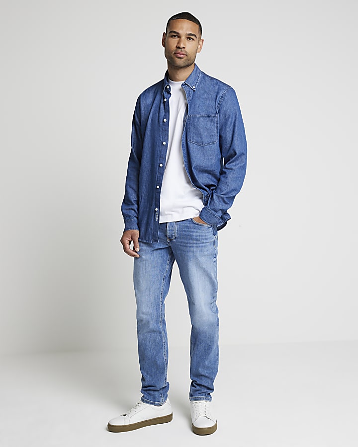 Blue regular fit lightweight denim shirt