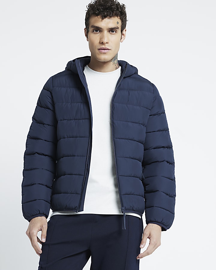 Navy Regular Fit Hooded Padded Jacket
