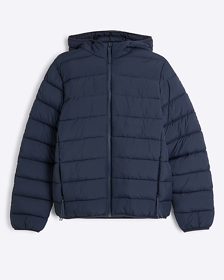 Navy Regular Fit Hooded Padded Jacket