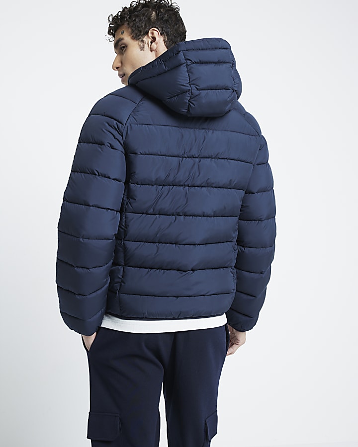 Navy Regular Fit Hooded Padded Jacket