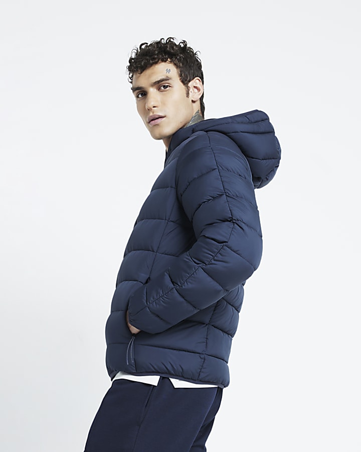 Navy Regular Fit Hooded Padded Jacket