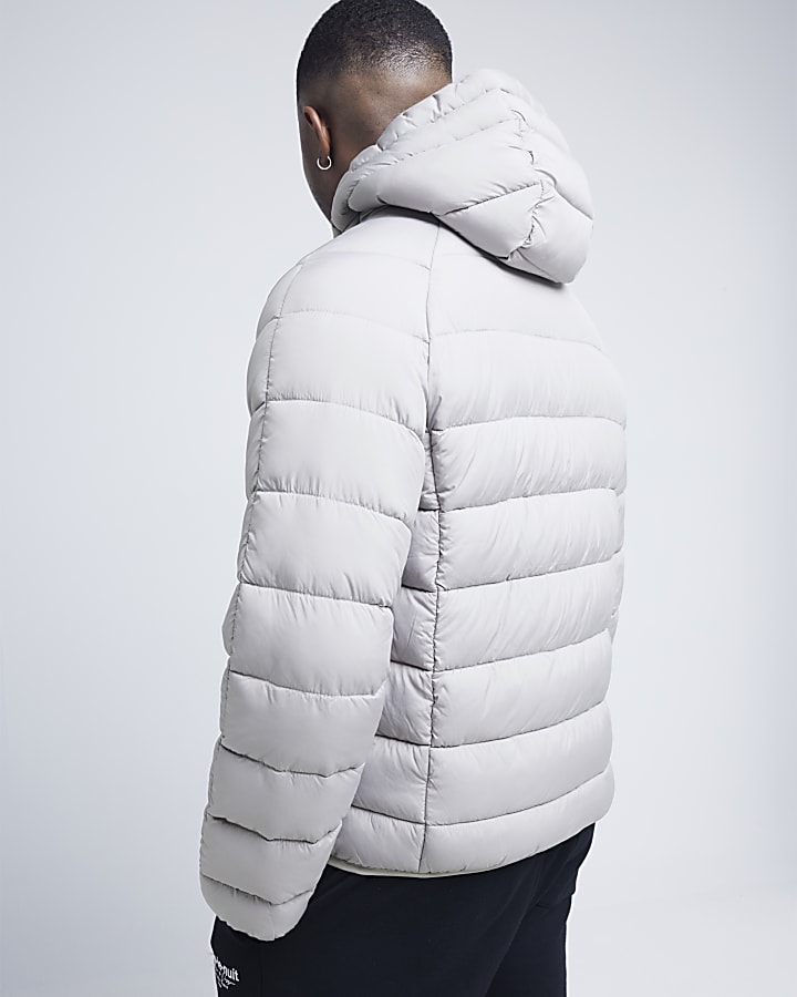 Grey Quilted Hooded Puffer Jacket