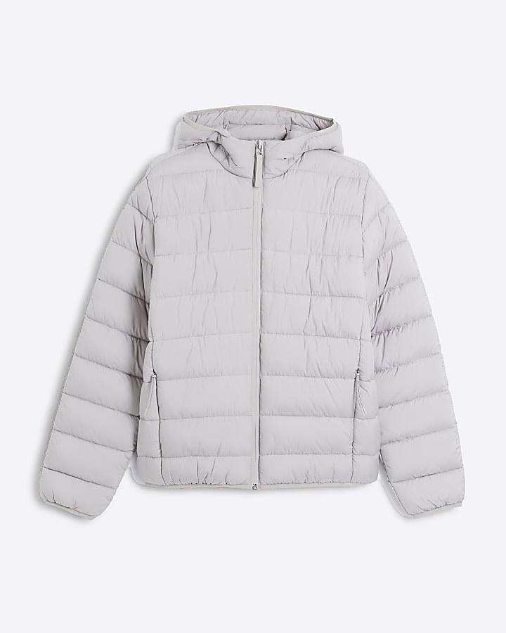 Grey Quilted Hooded Puffer Jacket