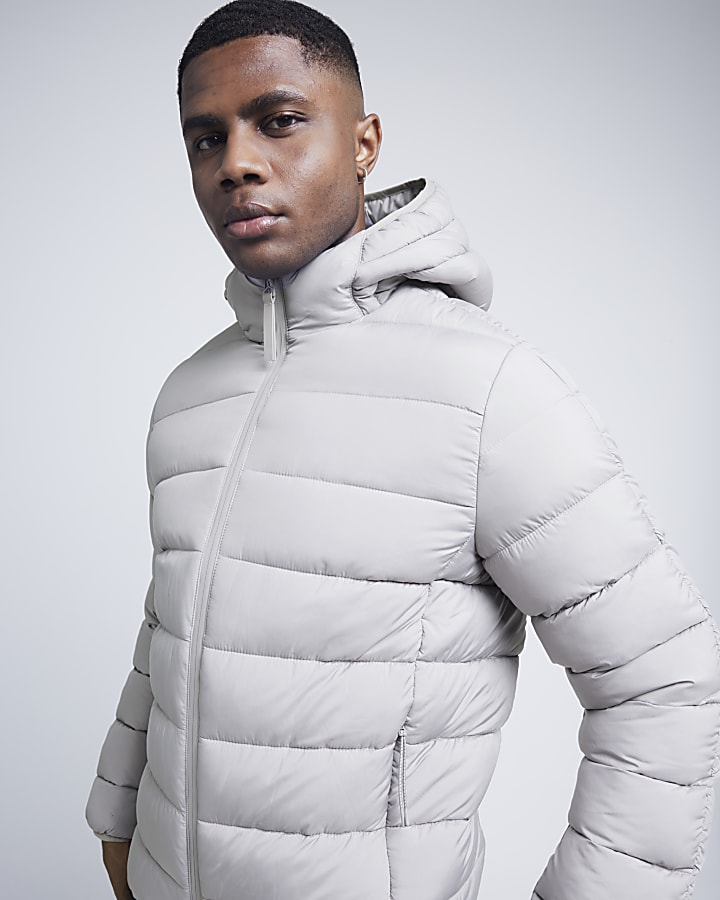 Grey Quilted Hooded Puffer Jacket