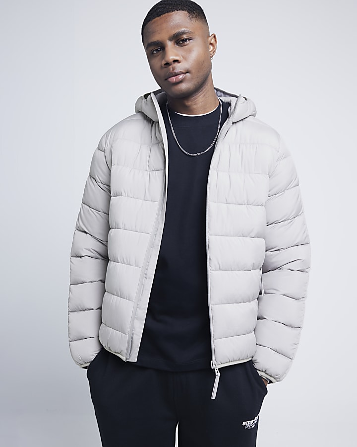 Grey Quilted Hooded Puffer Jacket