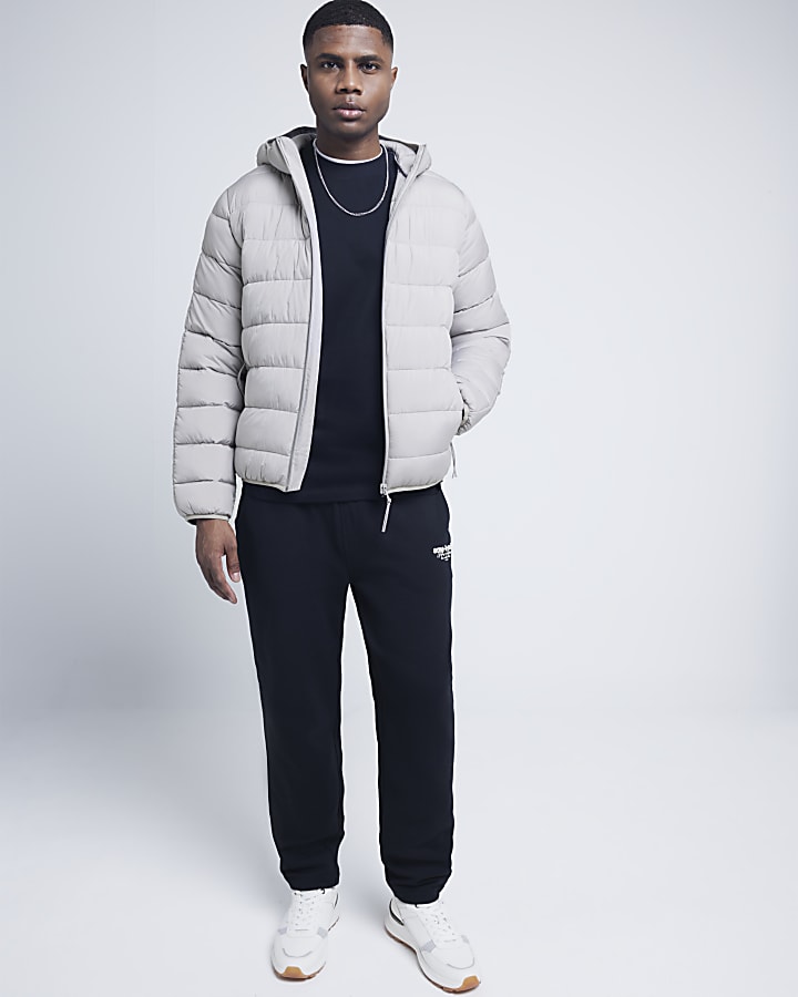 Grey Quilted Hooded Puffer Jacket