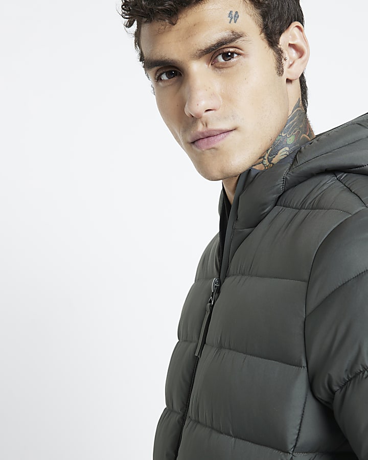 Green Regular Fit Quilted Hooded Puffer Coat