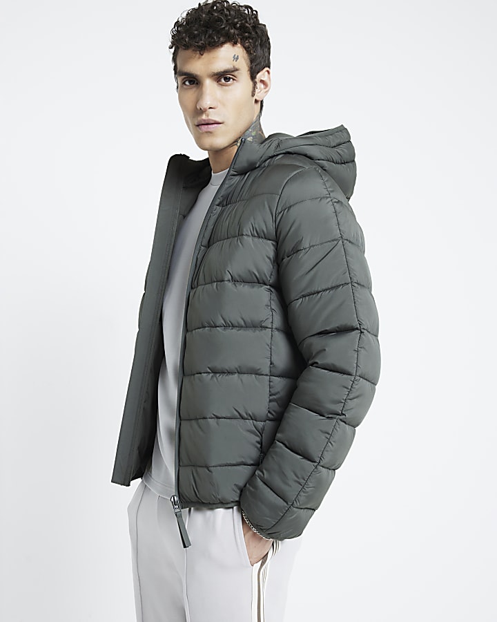 Green Regular Fit Quilted Hooded Puffer Coat River Island