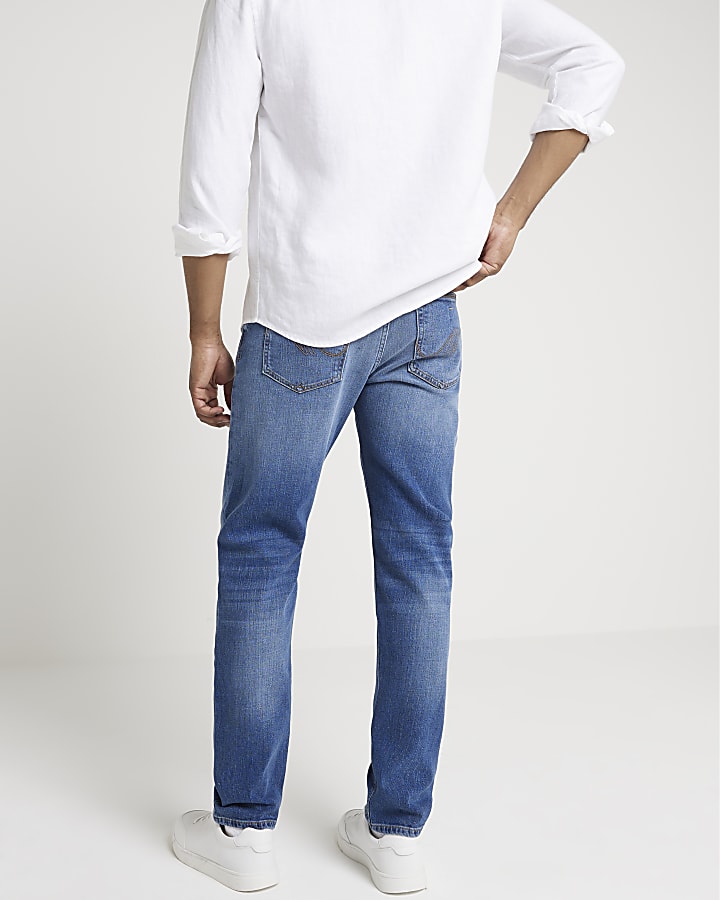 Blue slim fit faded jeans