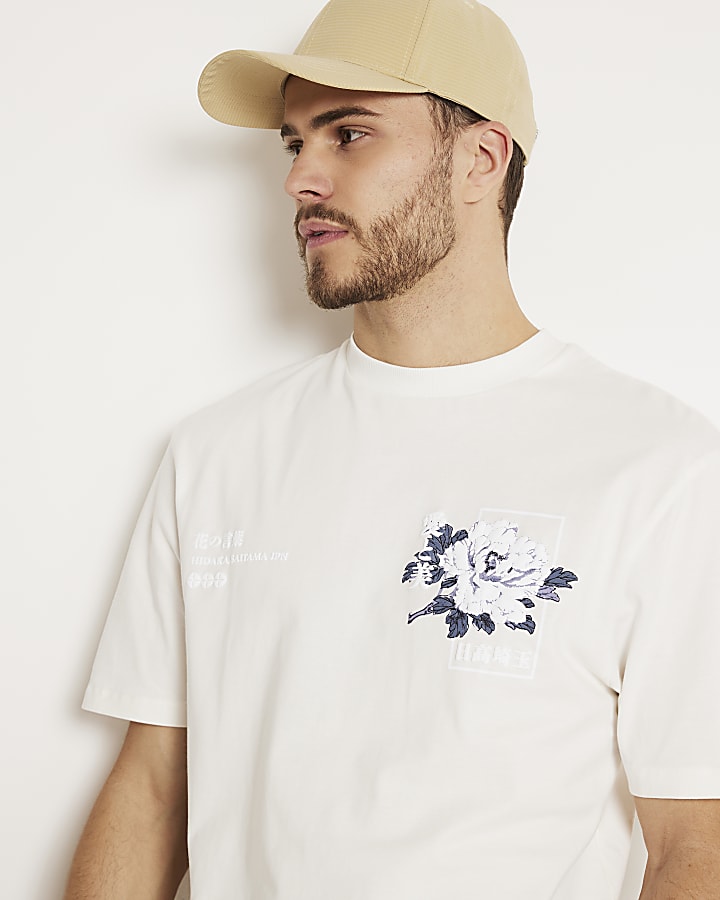 White regular fit graphic print t-shirt