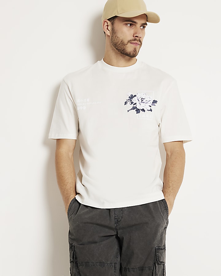 White regular fit graphic print t-shirt