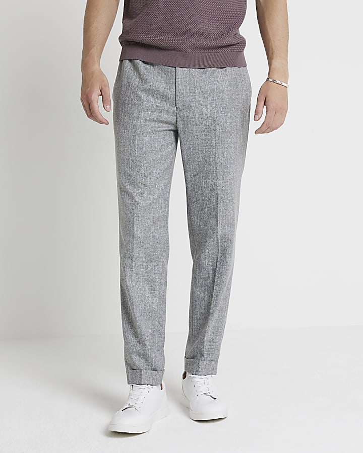 Grey slim fit textured smart joggers