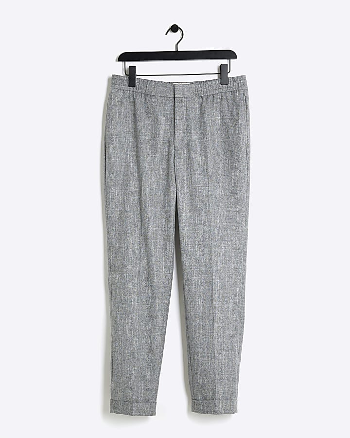 Grey slim fit textured smart joggers