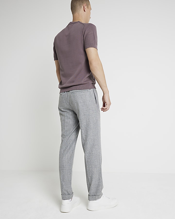 Grey slim fit textured smart joggers