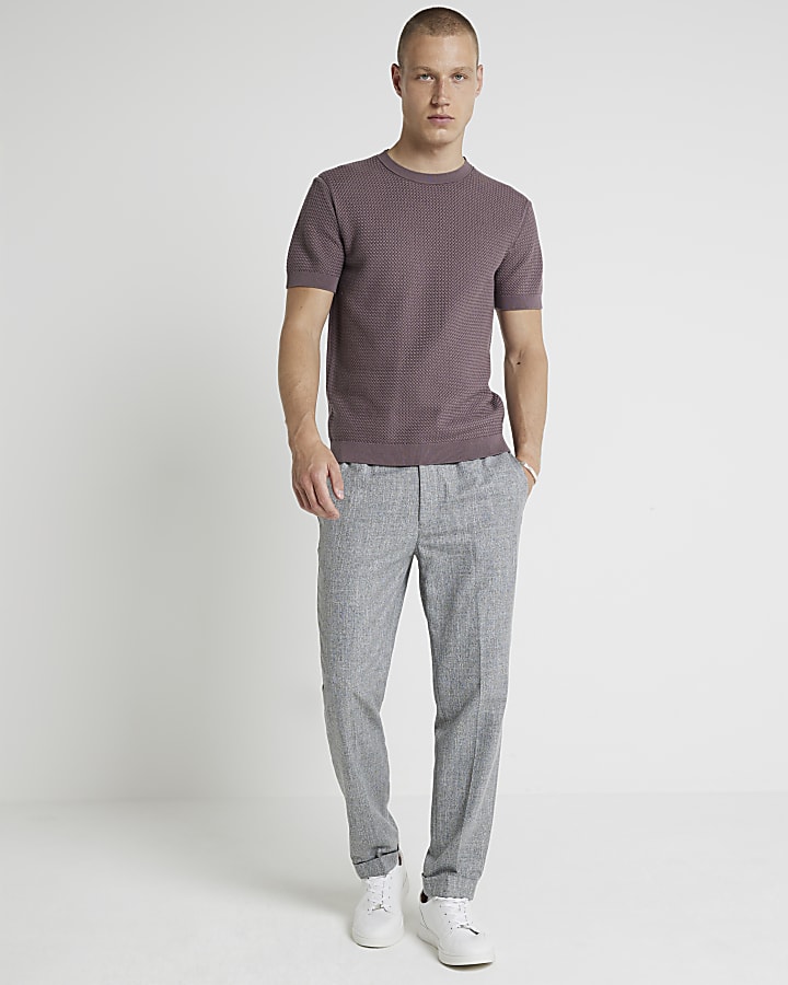 Grey slim fit textured smart joggers