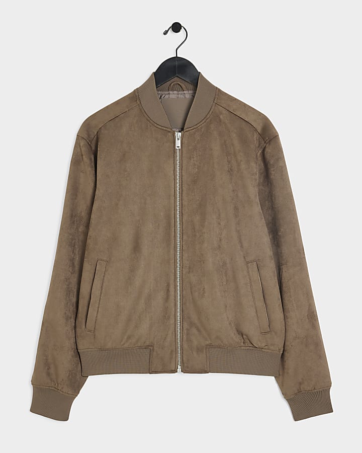 Stone Regular Fit Suedette Bomber Jacket