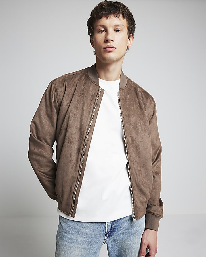 Stone Regular Fit Suedette Bomber Jacket