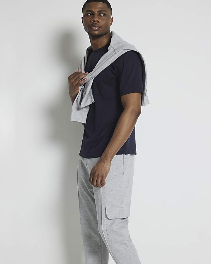 Grey regular fit cargo smart joggers