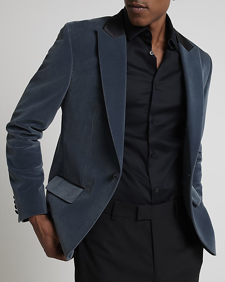 Dark blue velvet tux jacket