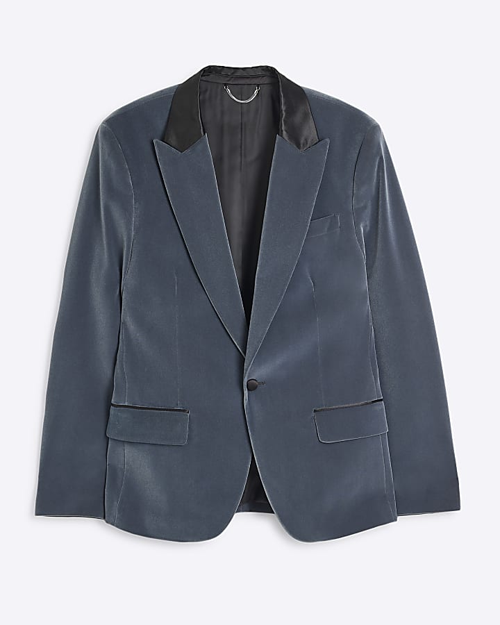 Dark blue velvet tux jacket