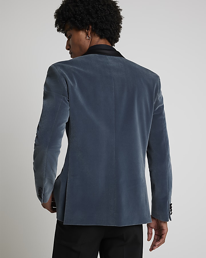Dark blue velvet tux jacket
