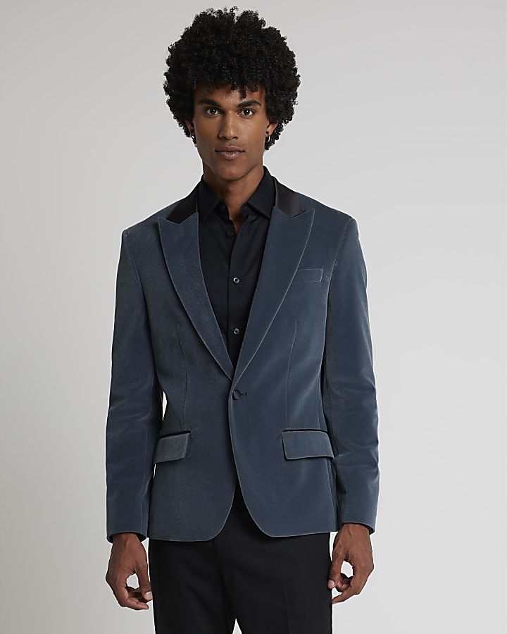 Dark blue velvet tux jacket