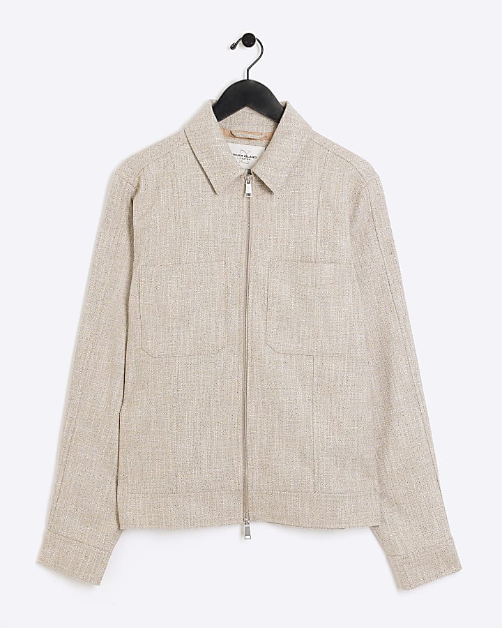 Beige slim fit smart harrington jacket